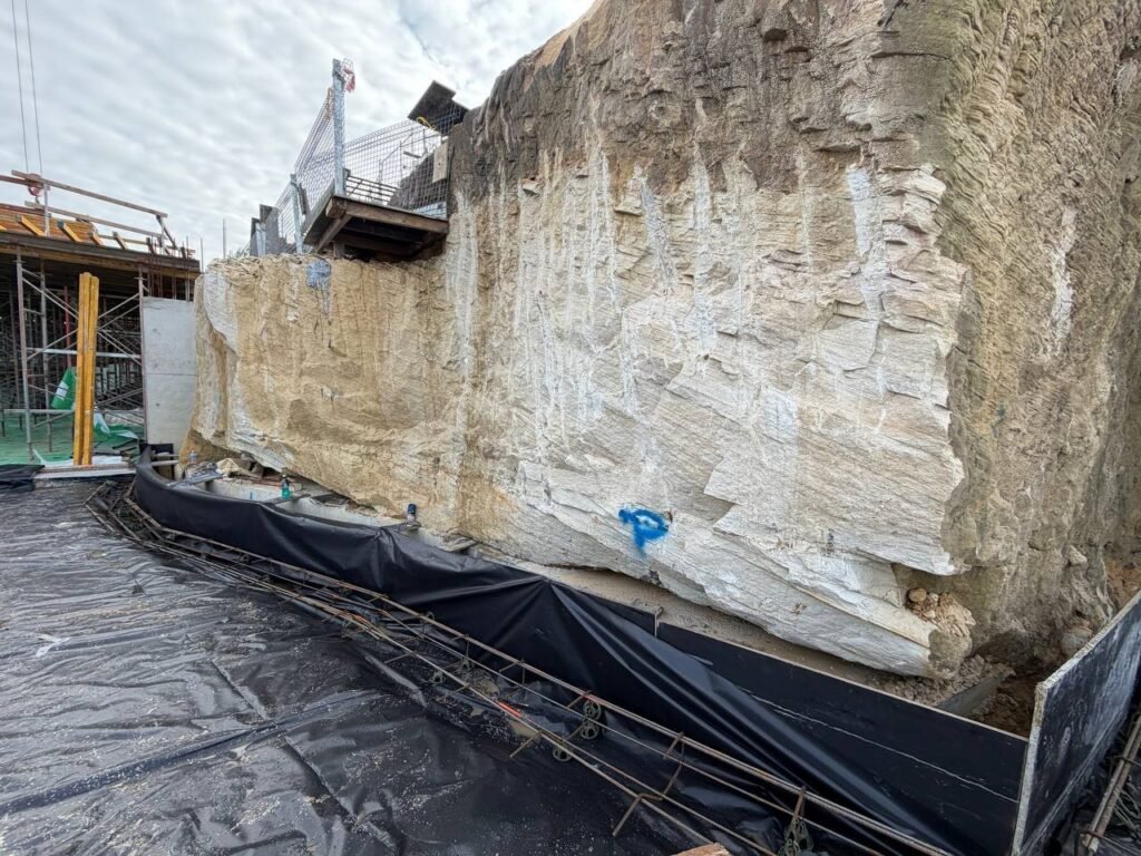 Exposed sandstone cut face at the Bronte Surf Life Saving Club redevelopment, NSW