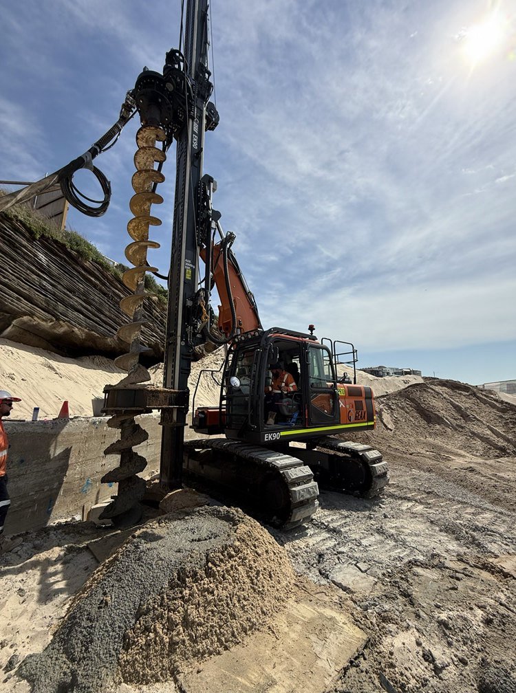 Auger drilling rig on site at Bronte Surf Life Saving Club, NSW
