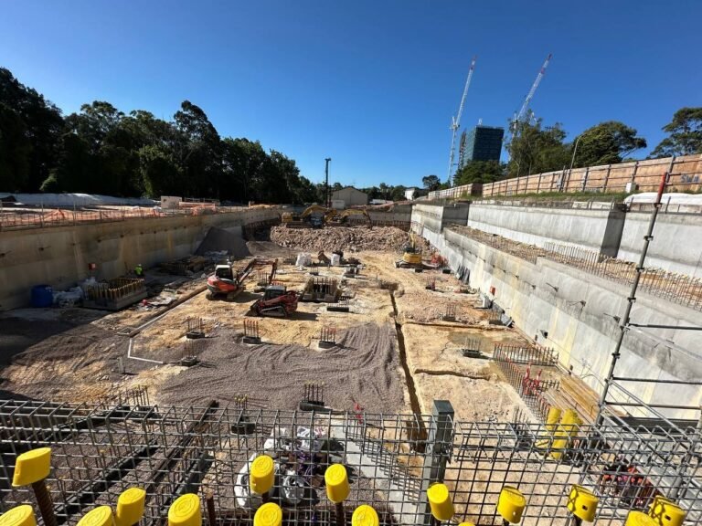 Reinforcement and footing cages in the basement excavation at Castle Hill, NSW