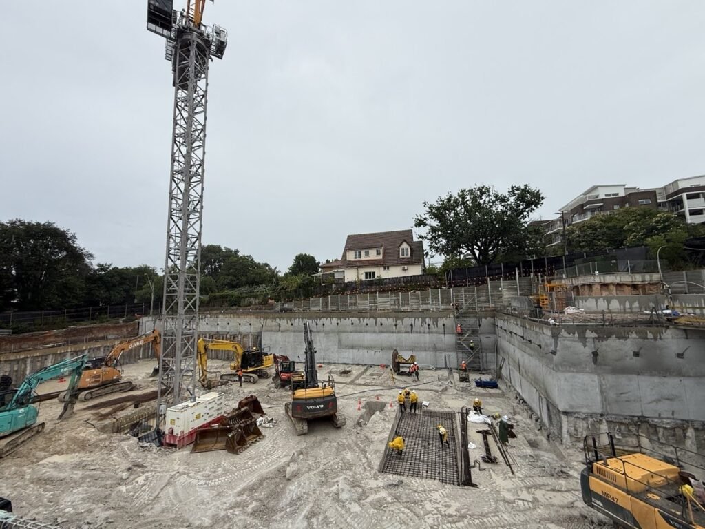 Basement excavation with shoring at the Epping apartment development, NSW