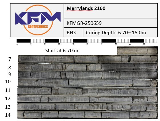 Rock core from borehole BH3, Merrylands NSW, cored 6.70–15.0 m